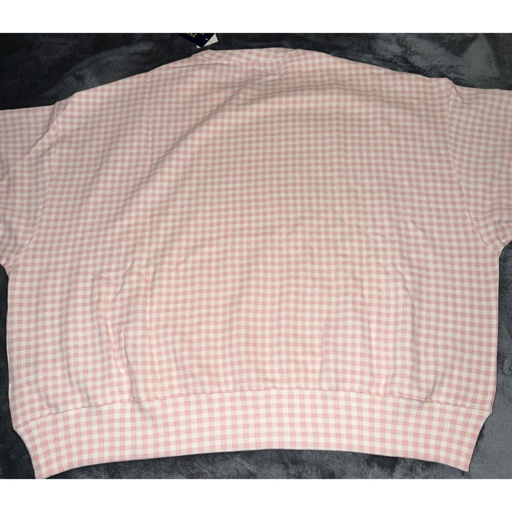 LARGE Polo Ralph Lauren Gingham Fleece Sweatshirt Pink White - Picture 7 of 13